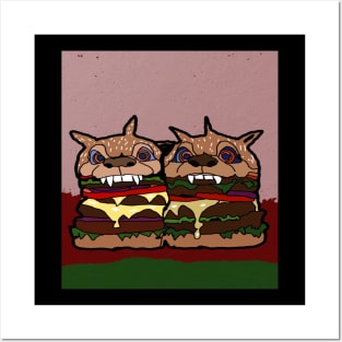 drawing two dog cheeseburgers hungry Posters and Art